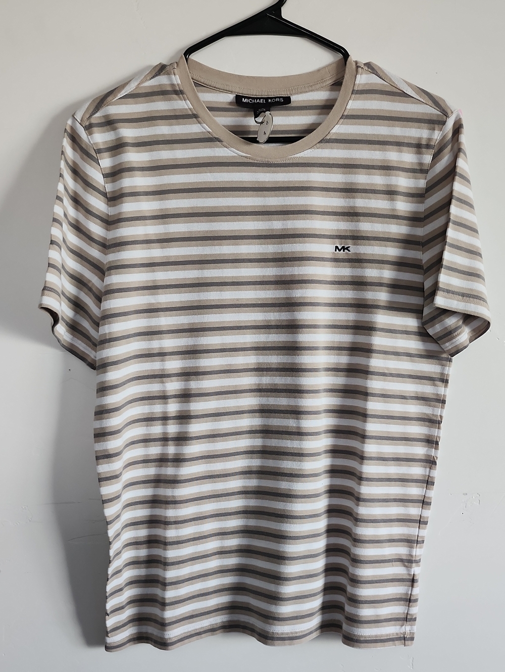 Michael Kors Men’s Beige & White Striped Short Sleeve T-Shirt